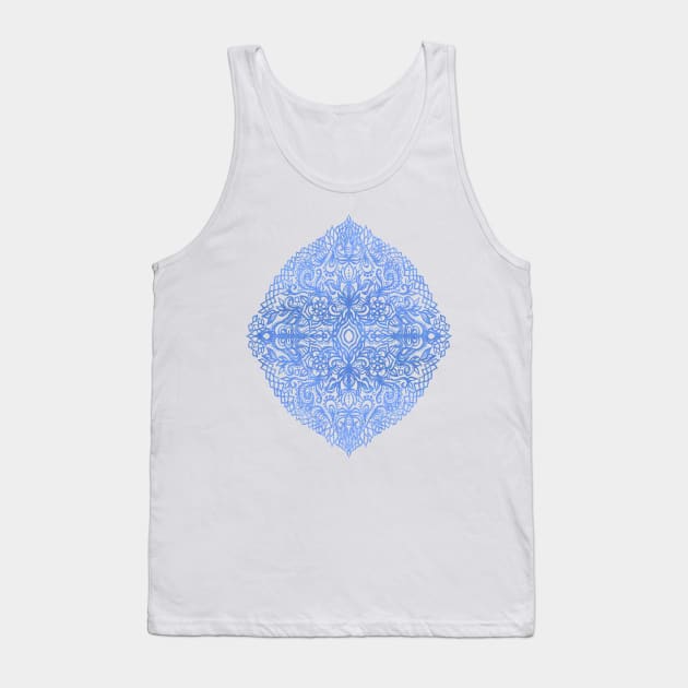 White Gouache Doodle on Pearly Blue Paint Tank Top by micklyn